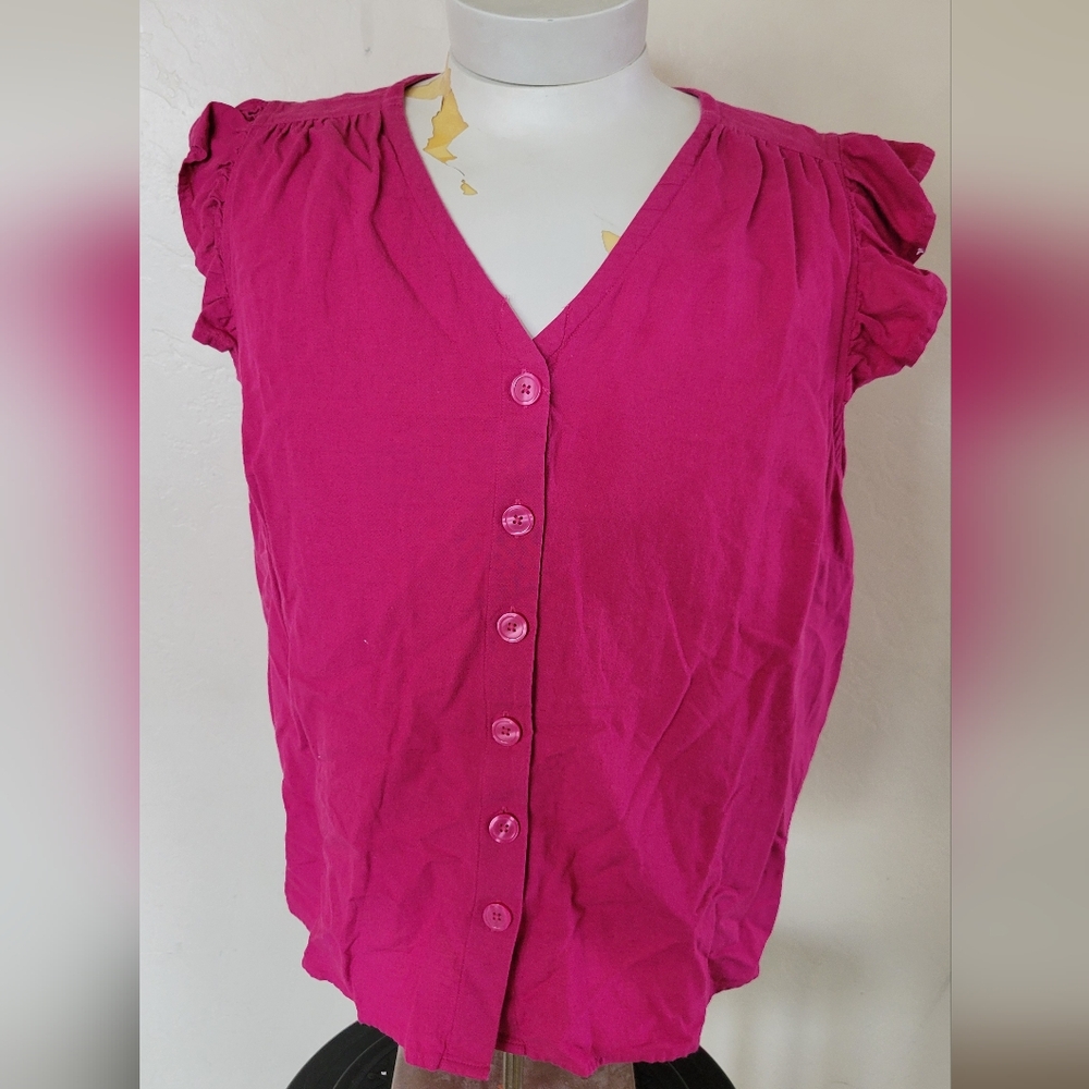 St. John's Bay Linen Ruffled Sleeveless Pink